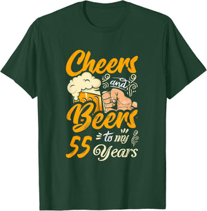 Cheers And Beers To My 55 Years Funny Birthday Party Retro T-Shirt - T-Shirt | Forest