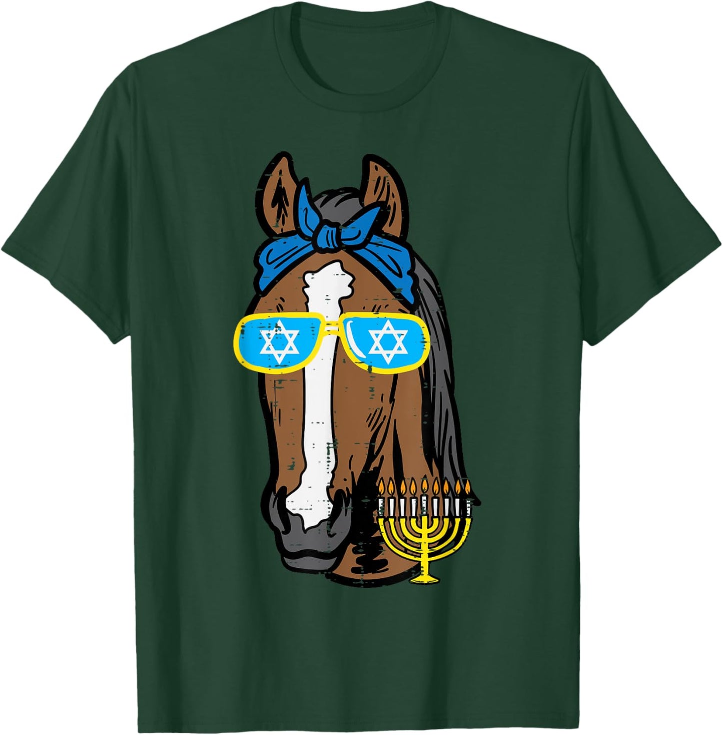 Hanukkah Horse Chanukah Jewish Equestrian Women Girls Kids T-Shirt - T-Shirt | Forest