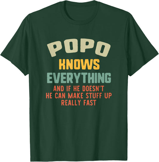 Popo Knows Everything Vintage Grandpa Funny T-Shirt - T-Shirt | Forest