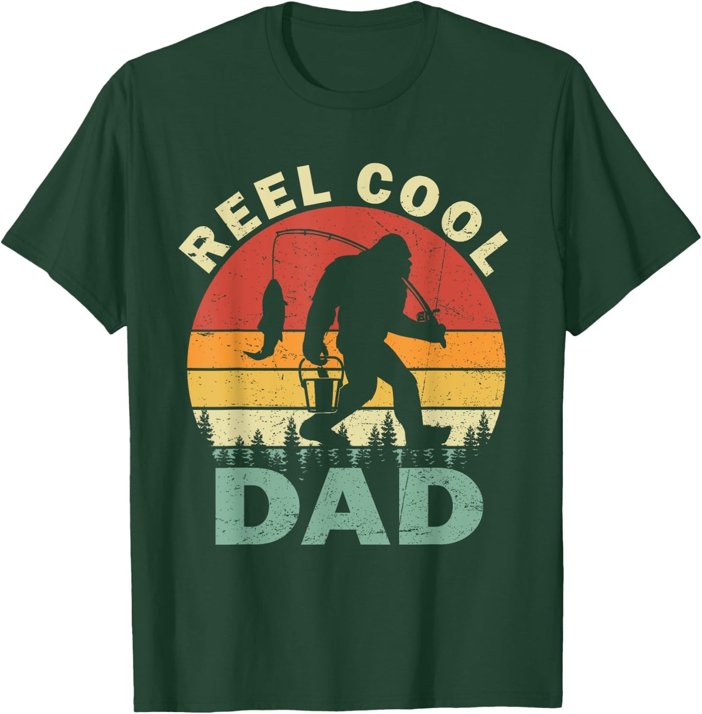 Reel Cool Dad Fishing Fisherman Bigfoot Sasquatch Retro T-Shirt - T-Shirt | Forest