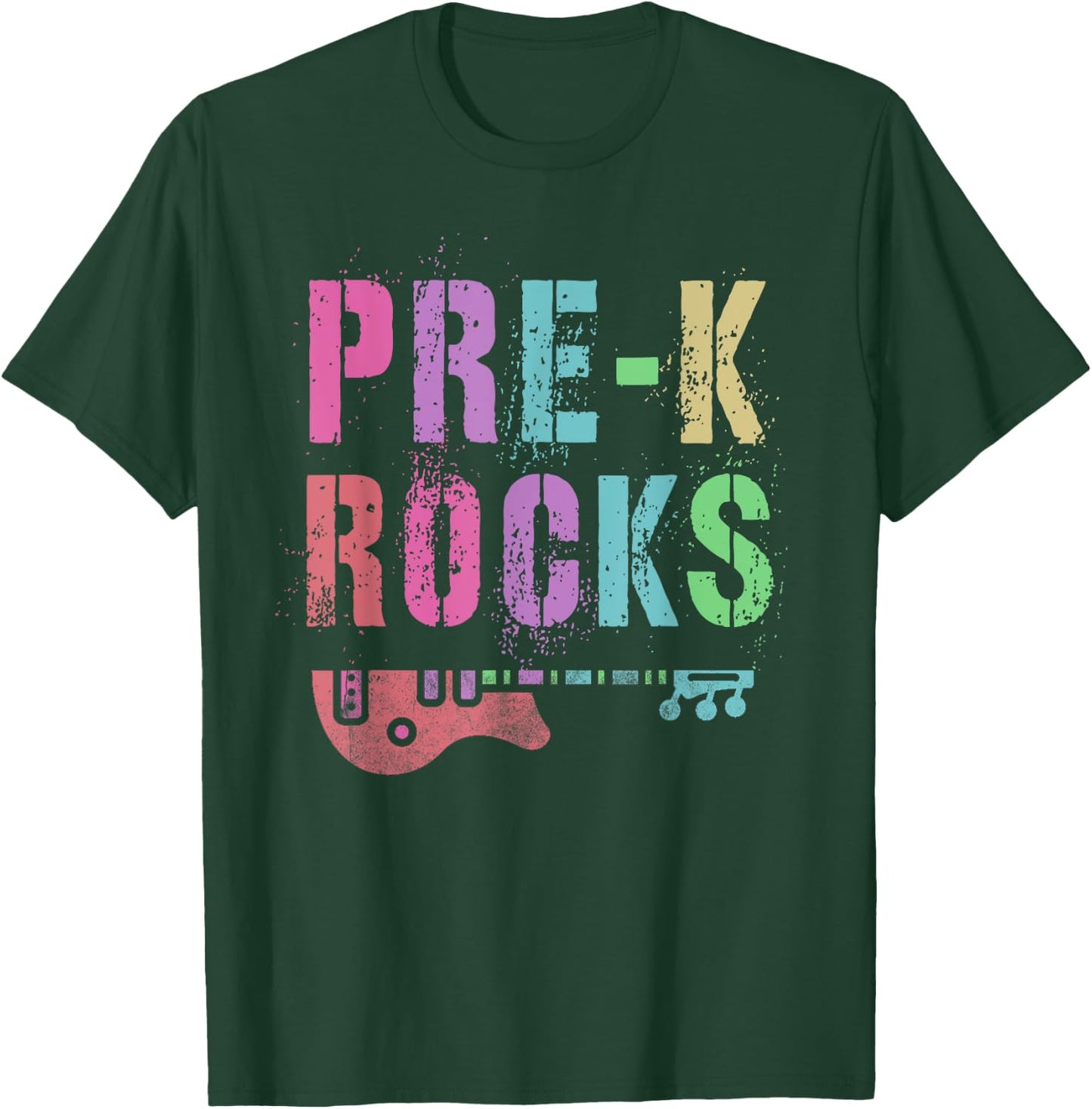 Vintage PRE-K ROCKS Teacher Rockstars I Teach ABCD Preschool Women Girls Kids T-Shirt - T-Shirt | Forest