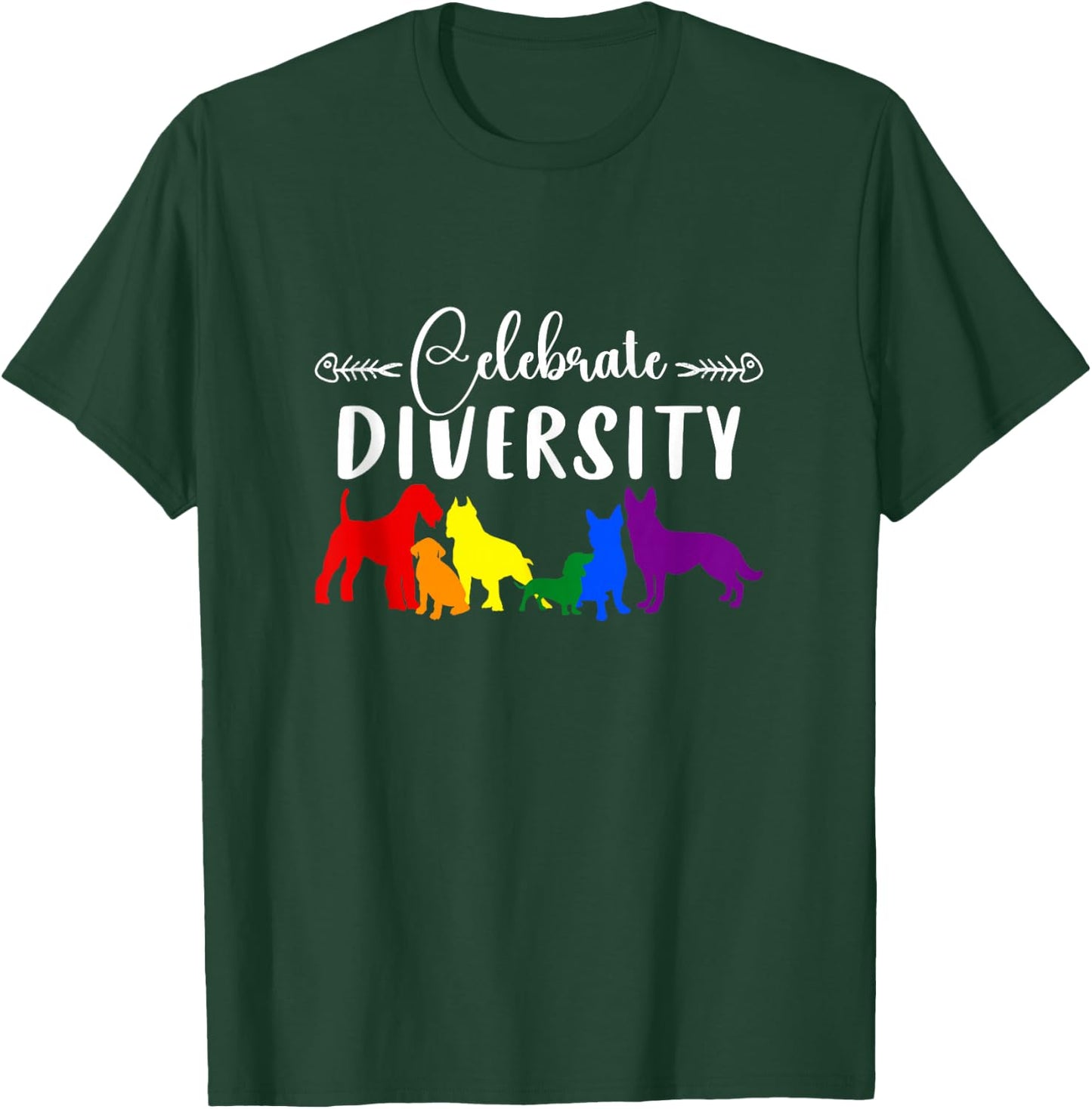Celebrate Diversity Rainbow Dogs LGBTQ+ Pride T-Shirt - T-Shirt | Forest