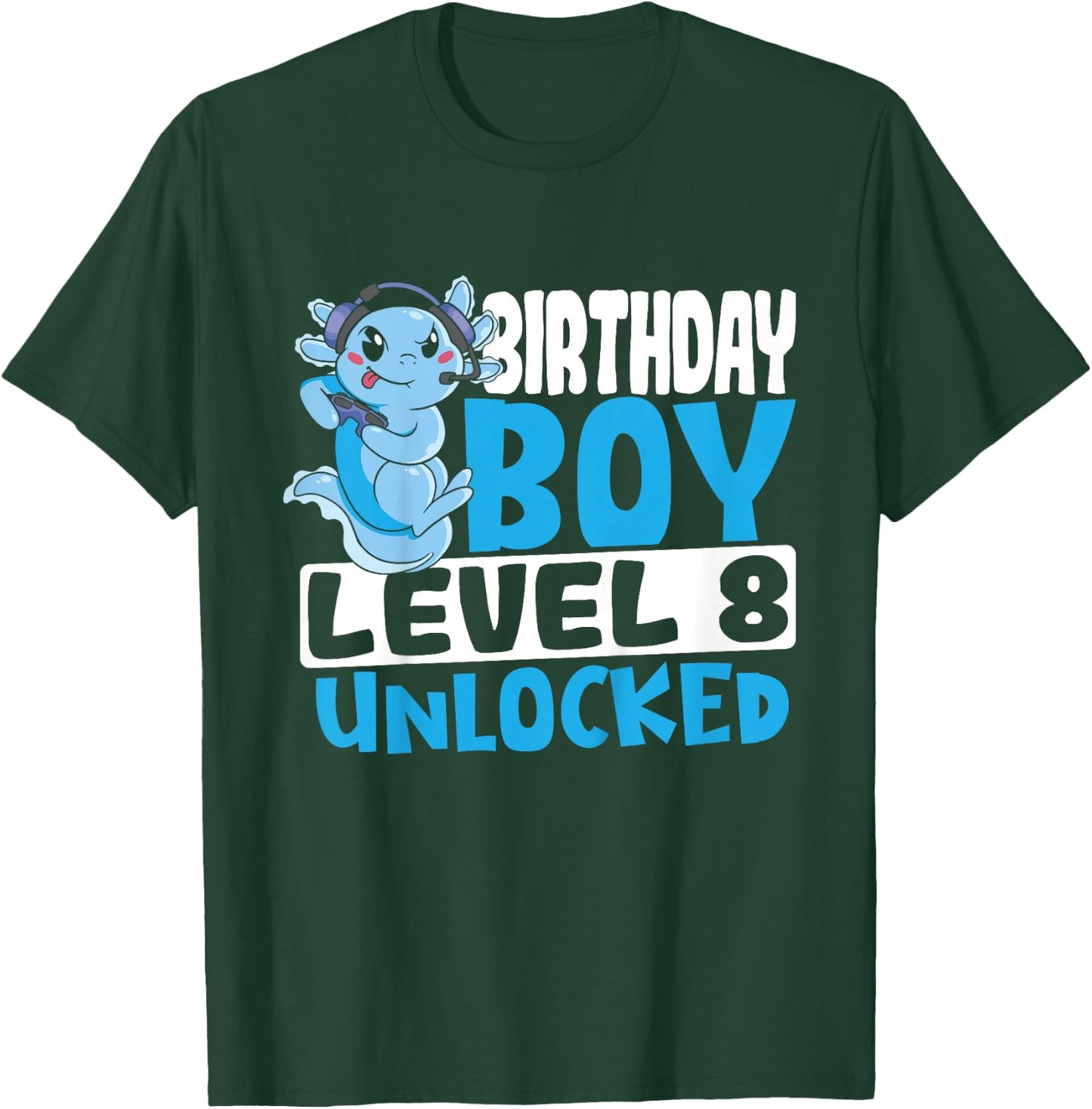 Kids Axolotl Birthday Boy Gaming Level 8 Axolotl 8th Birthday T-Shirt - T-Shirt | Forest