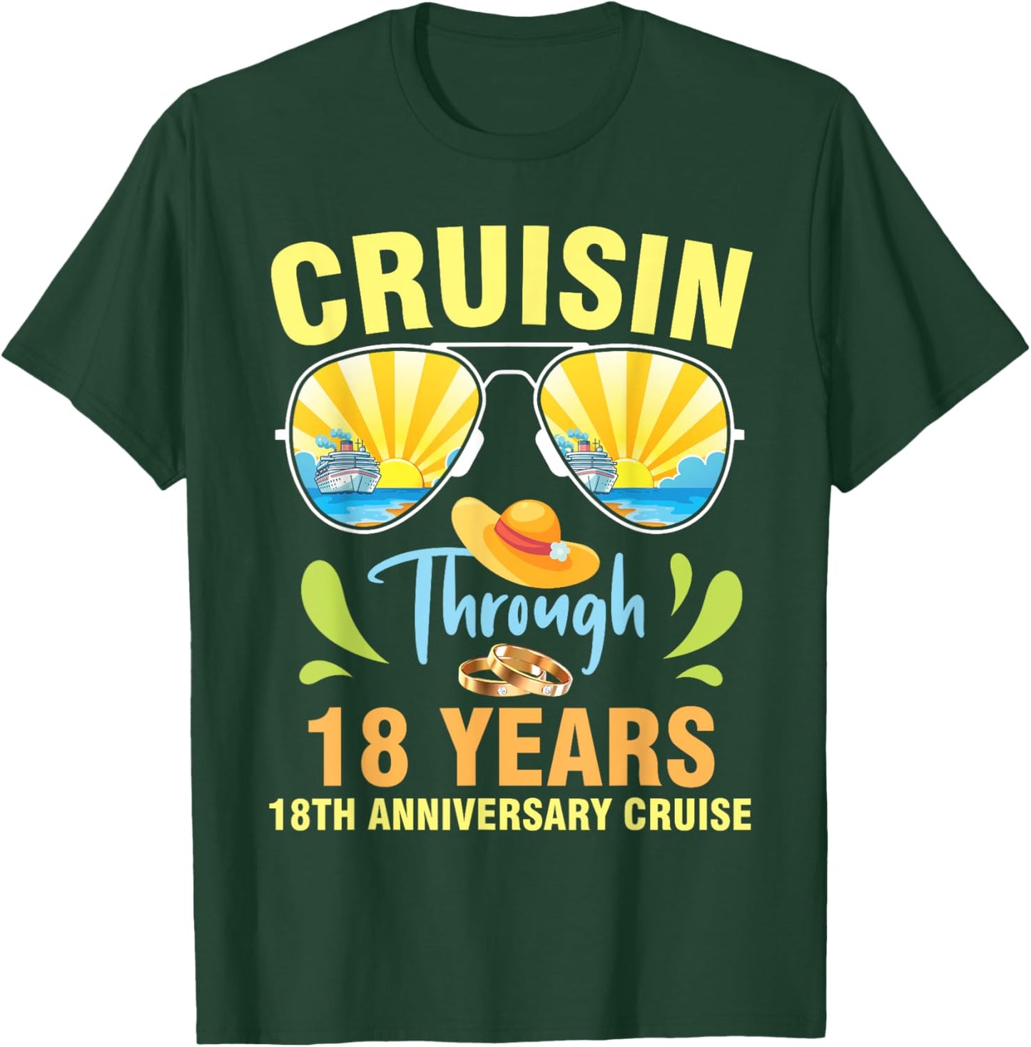 Cruising Through 18 Years Marriage 18th Anniversary Cruise T-Shirt - T-Shirt | Forest