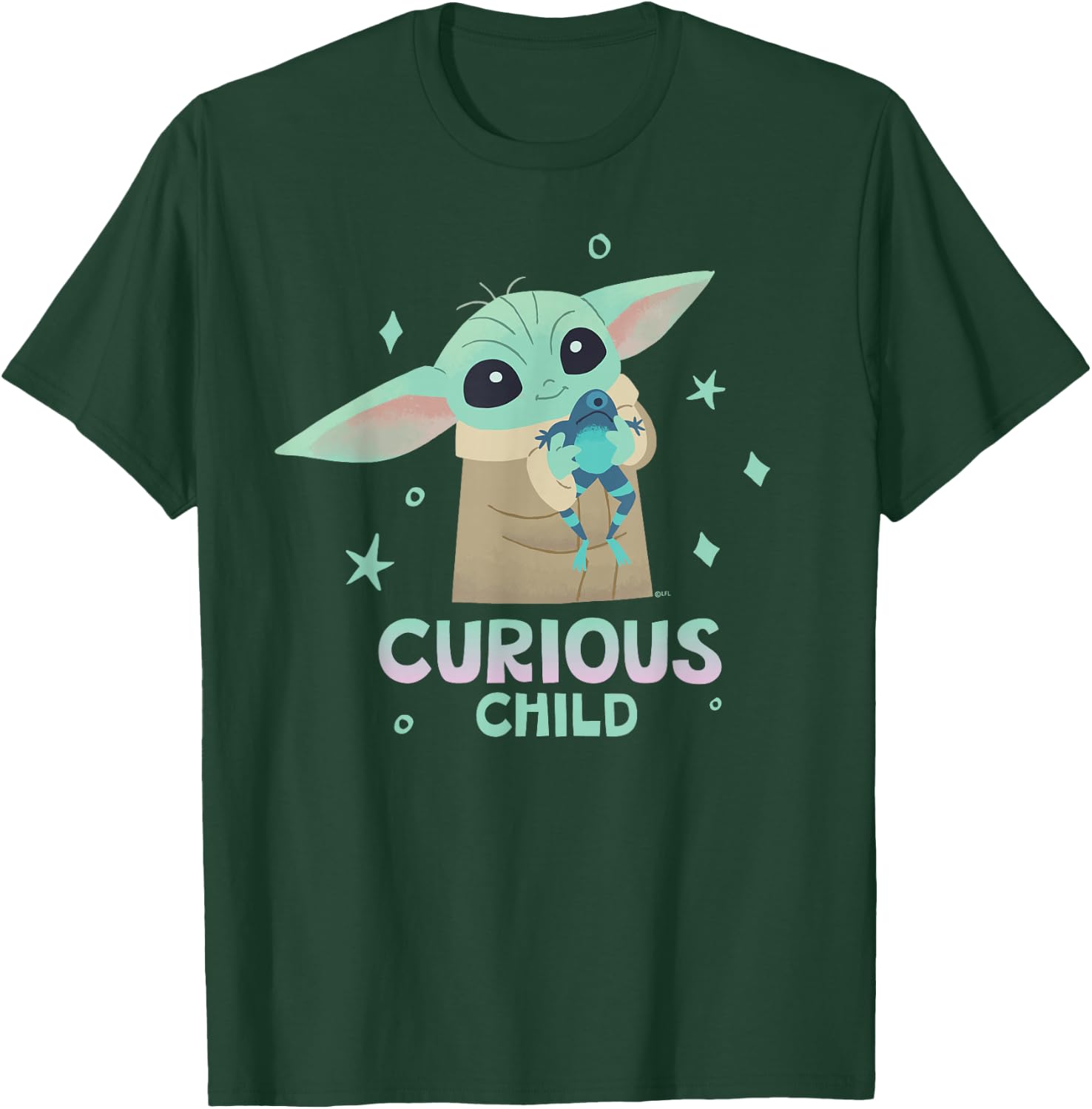 Star Wars The Mandalorian Grogu with Frog Curious Child , black T-Shirt - T-Shirt | Forest
