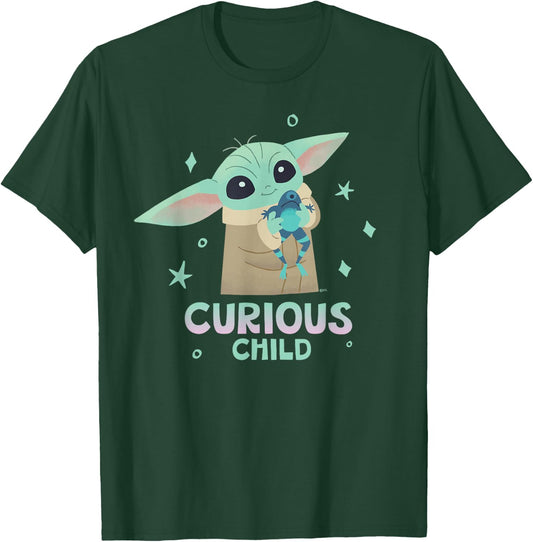 Star Wars The Mandalorian Grogu with Frog Curious Child , black T-Shirt - T-Shirt | Forest