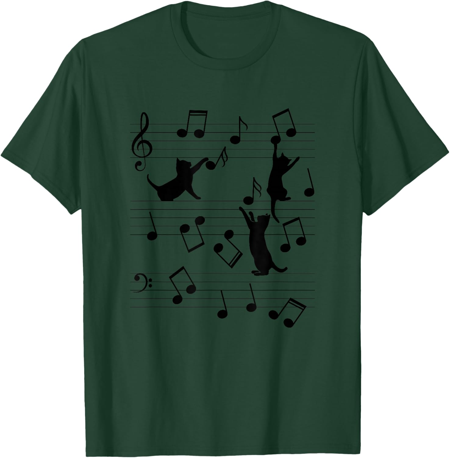 Funny Cats Playing With Music Note - Cat Lover T-Shirt - T-Shirt | Forest