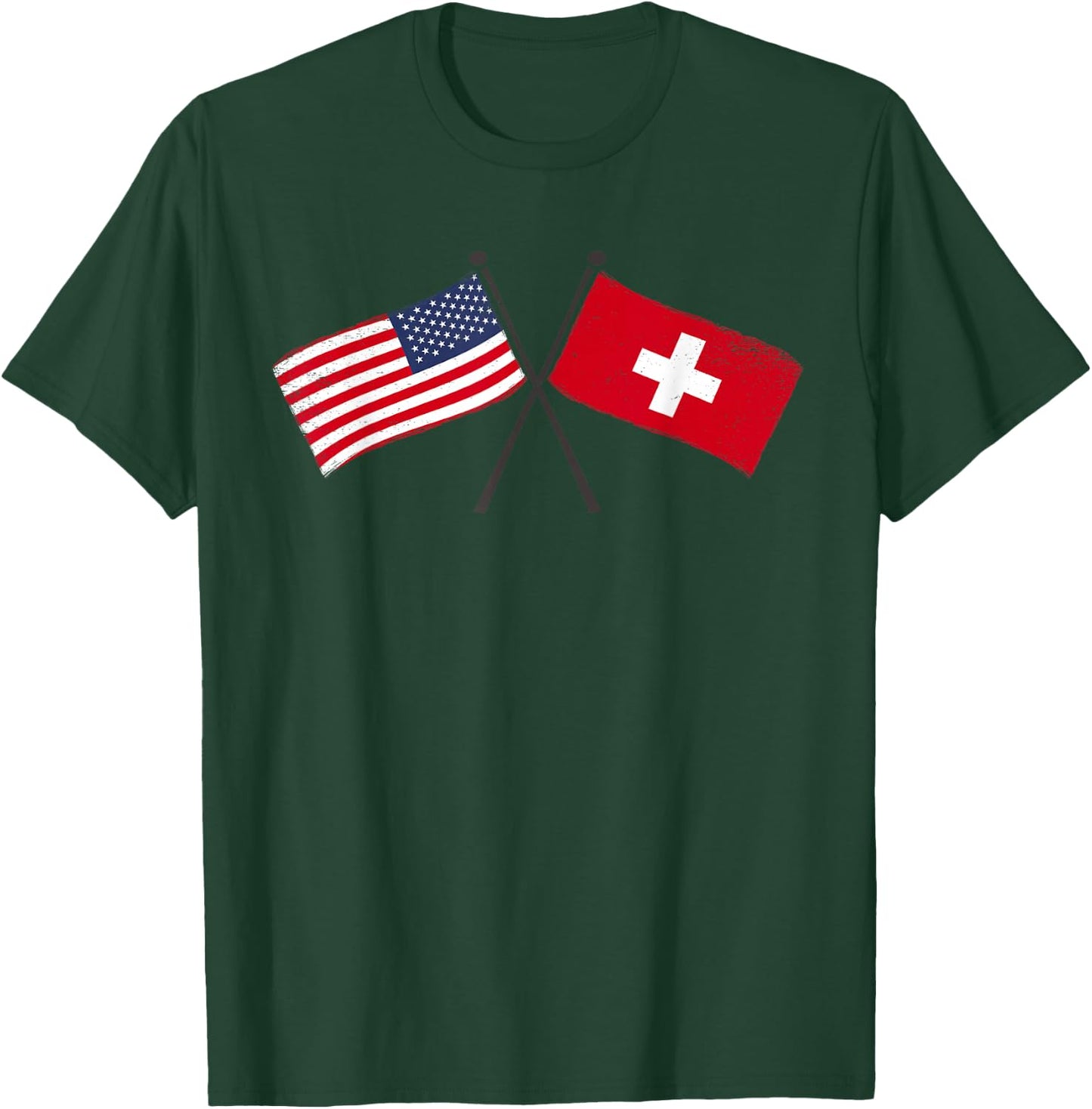 USA Switzerland Crossed Flags American Swiss Friendship T-Shirt - T-Shirt | Forest