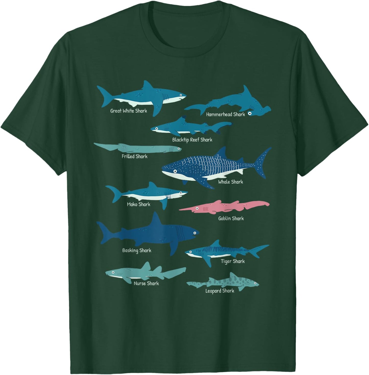 Types Of Sharks Educational Collection Marine Biologists T-Shirt - T-Shirt | Forest
