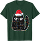 Cute Black Cat Santa Christmas Lights Meow Kitty Kitten Xmas Women Kids T-Shirt - T-Shirt | Forest