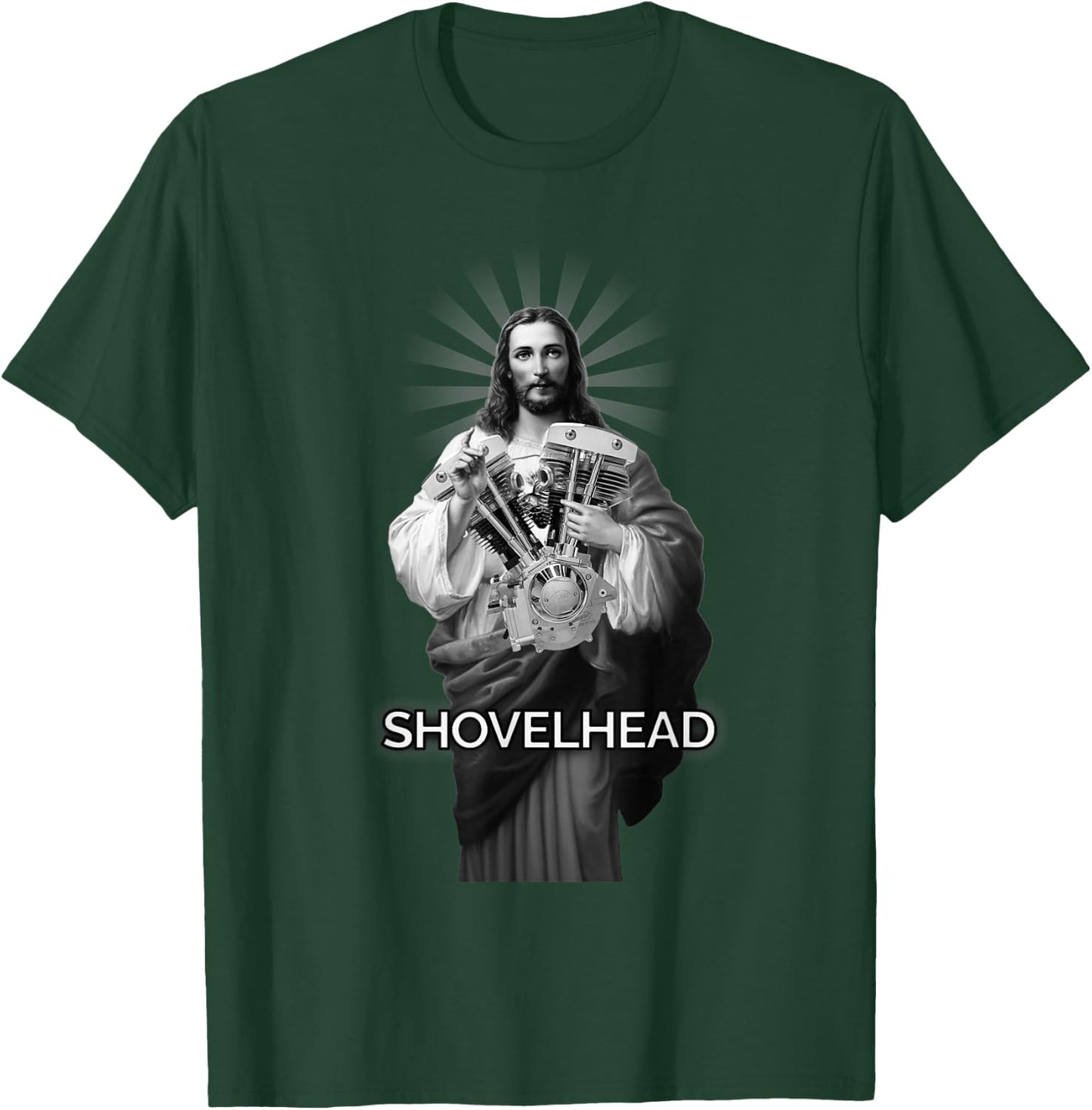 Kegel Schaufelkopf BW HD Jesus Christus Retro Motorrad Motor T-Shirt - T-Shirt | Forest