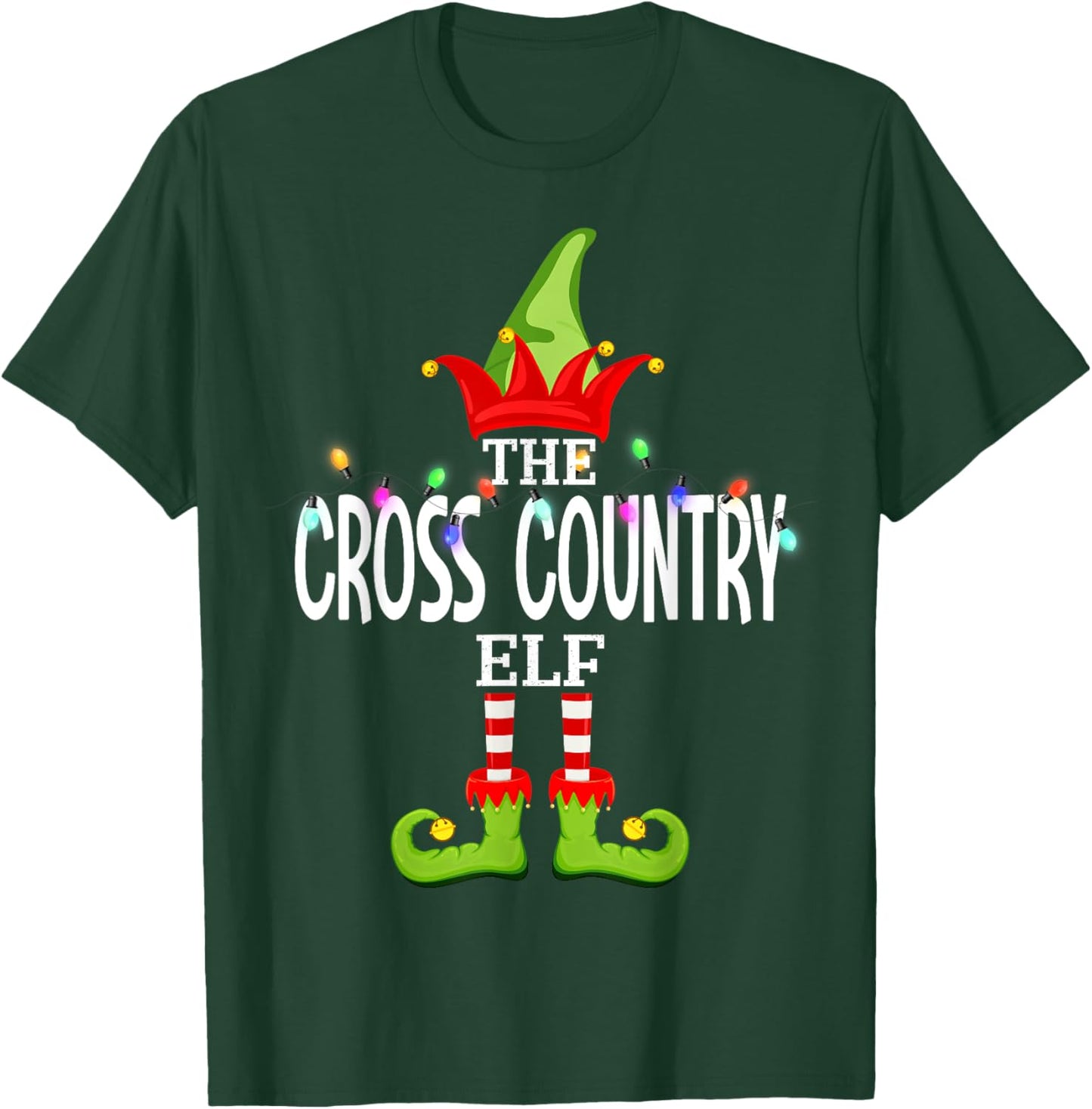 The Cross Country Elf Christmas Matching Pajamas T-Shirt - T-Shirt | Forest