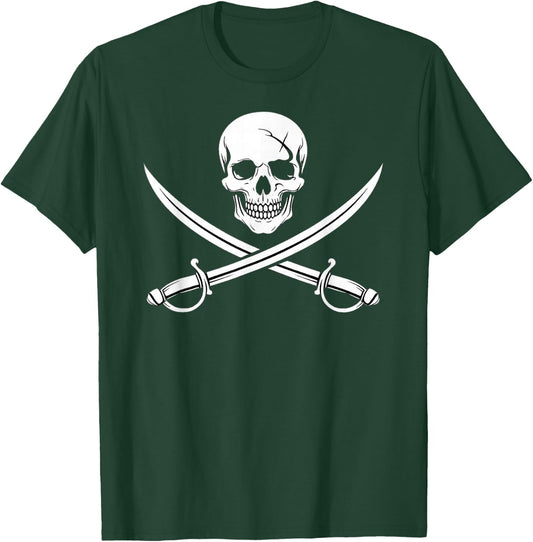 Pirate Skull and Crossbone Cross Sword Jolly Roger Skeleton T-Shirt - T-Shirt | Forest