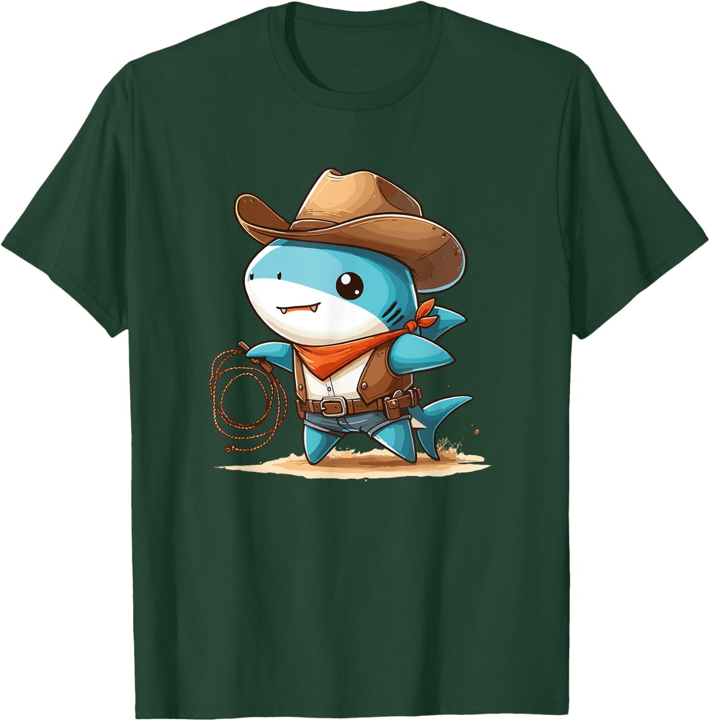 Western Rodeo Cowboy Hat Shark Texas Animals T-Shirt - T-Shirt | Forest