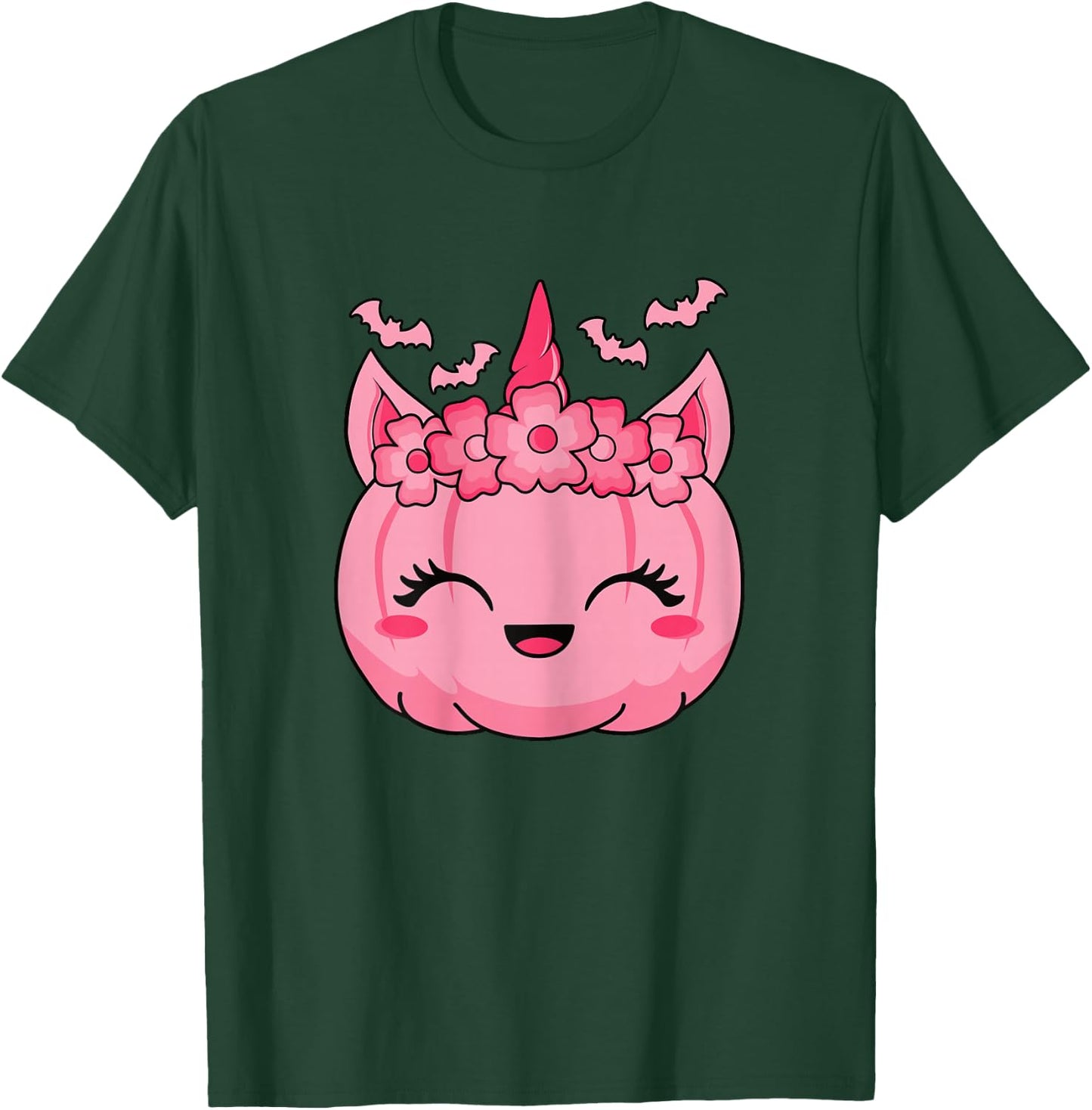 Cute Halloween Kawaii Pink Unicorn Pumpkin Women Girls Kids T-Shirt - T-Shirt | Forest