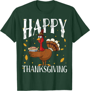 Happy Thanksgiving Turkey Pumpkin Pie Shirt Boys Girls Women T-Shirt - T-Shirt | Forest