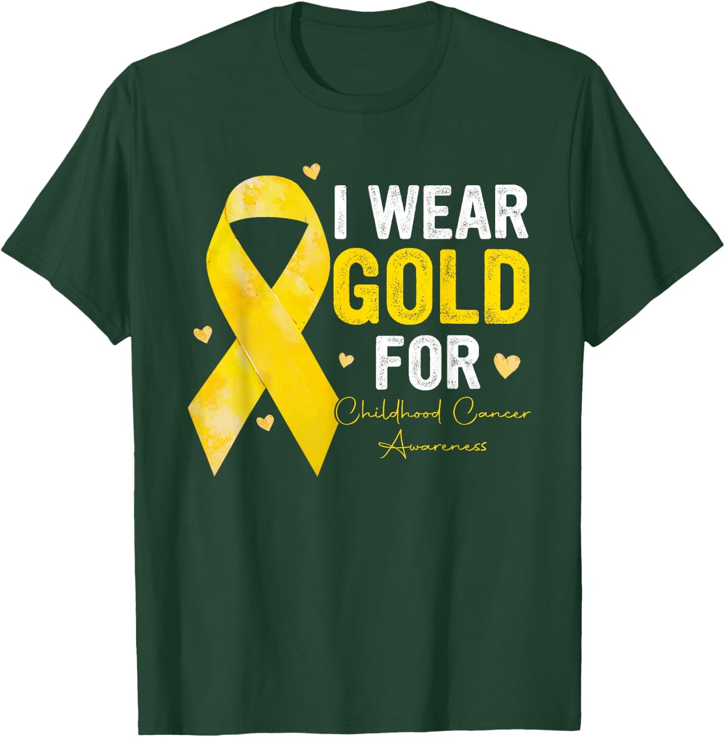 I Wear Gold for Childhood Cancer Awareness Gold Ribbon T-Shirt - T-Shirt | Forest