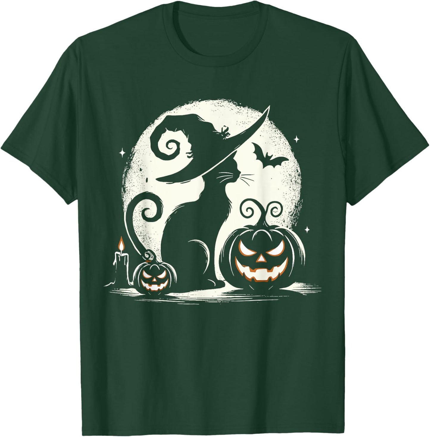 Scary Halloween Cat Costume Retro Cat Moon Women Kids T-Shirt - T-Shirt | Forest