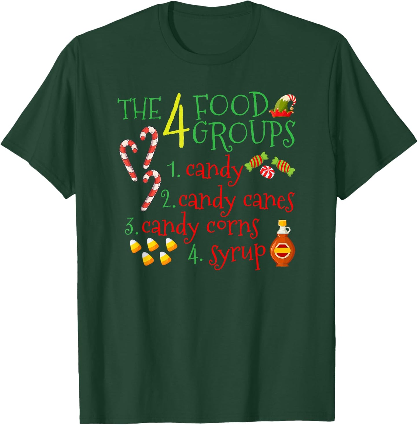 The 4 Elf Food Groups Funny Christmas Candy Cane T-Shirt - T-Shirt | Forest