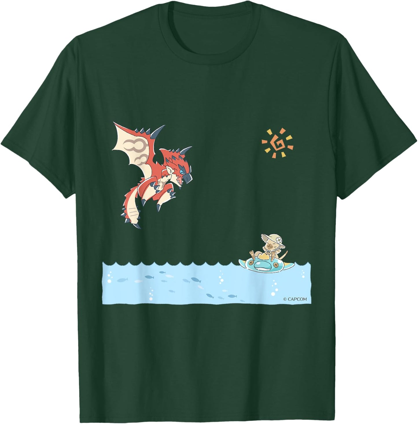 Monster Hunter Rathalos & Swimming Felyne , Black, S T-Shirt - T-Shirt | Forest