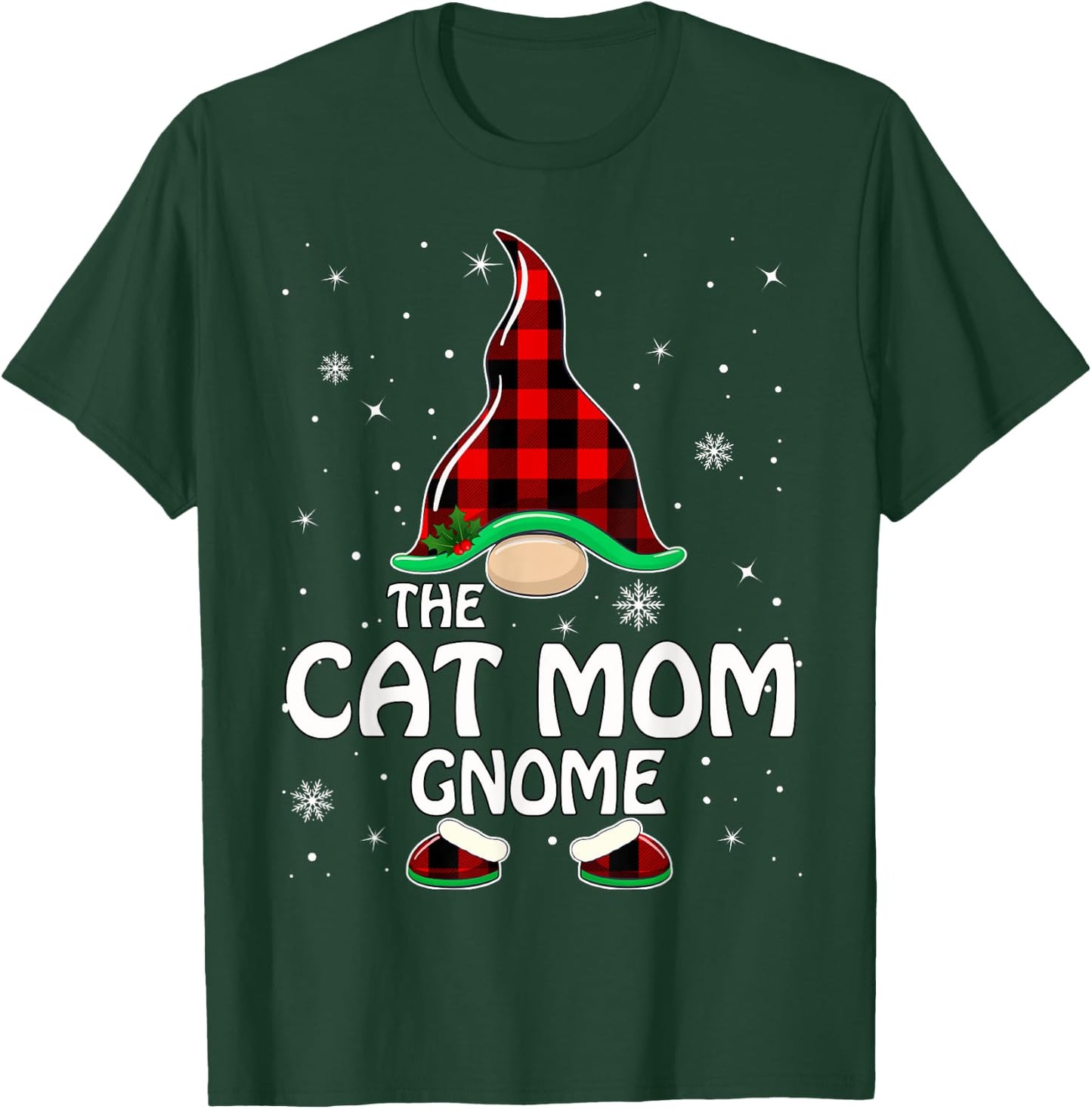 Cat Mom Gnome Buffalo Plaid Matching Family Christmas Men Women Kids T-Shirt - T-Shirt | Forest
