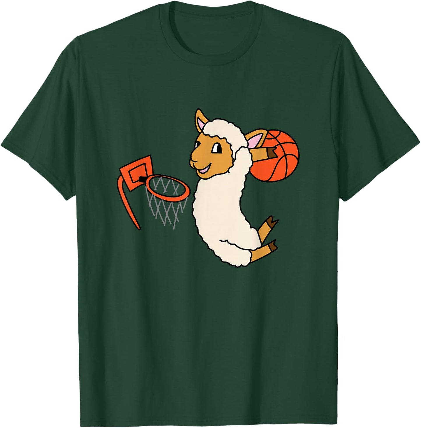 Lamb Playing Basketball Cute Sheep Ball Sport T-Shirt - T-Shirt | Forest