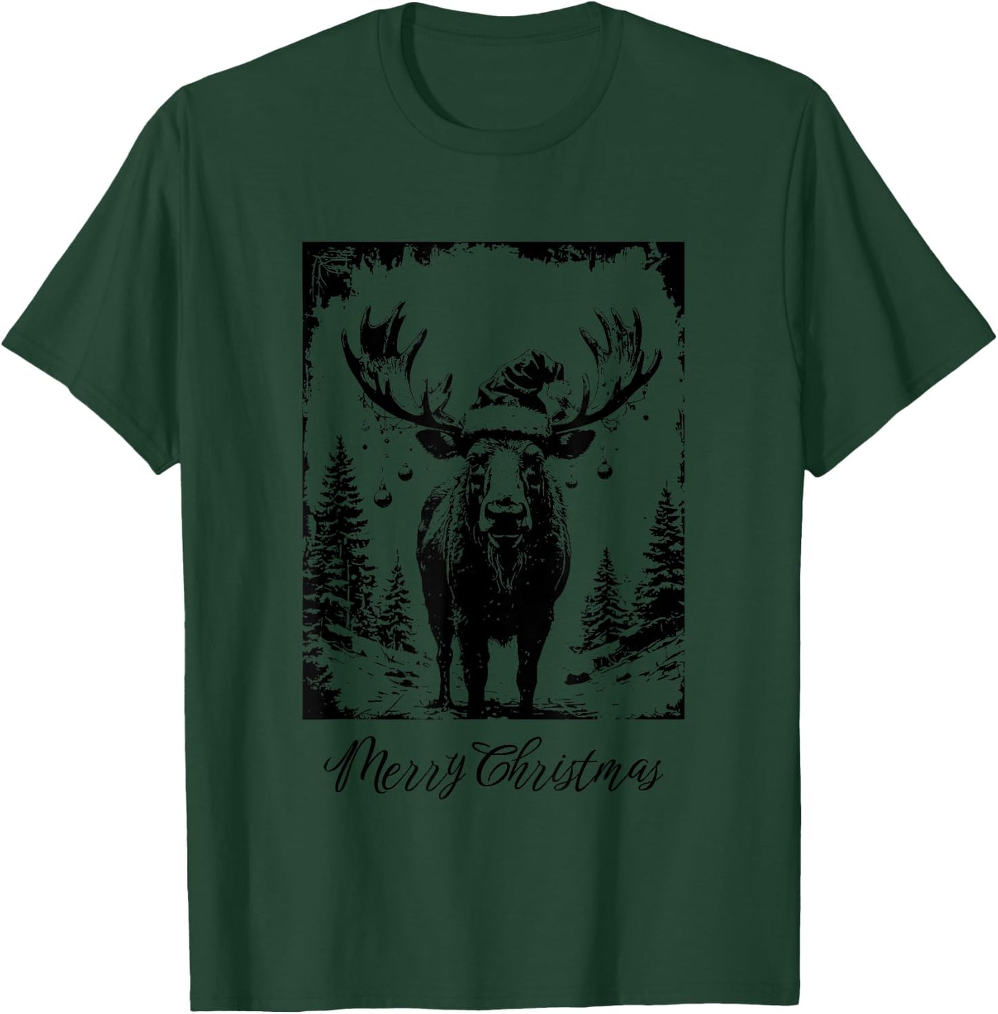 Merry Christmas Moose Decorations Distressed Grunge Design T-Shirt - T-Shirt | Forest