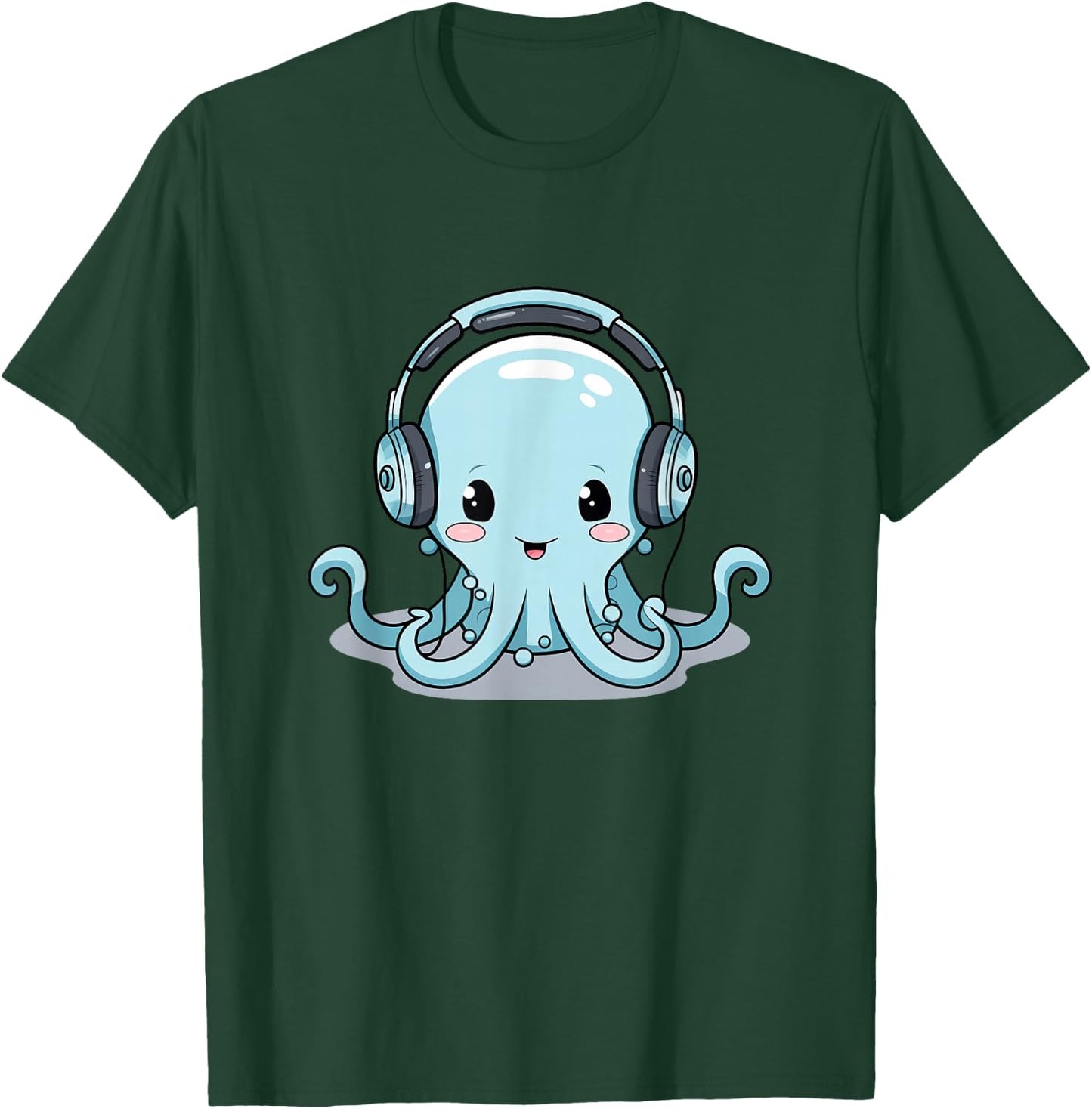 Cute Kawaii Cartoon Octopus Wearing Headphones T-Shirt - T-Shirt | Forest