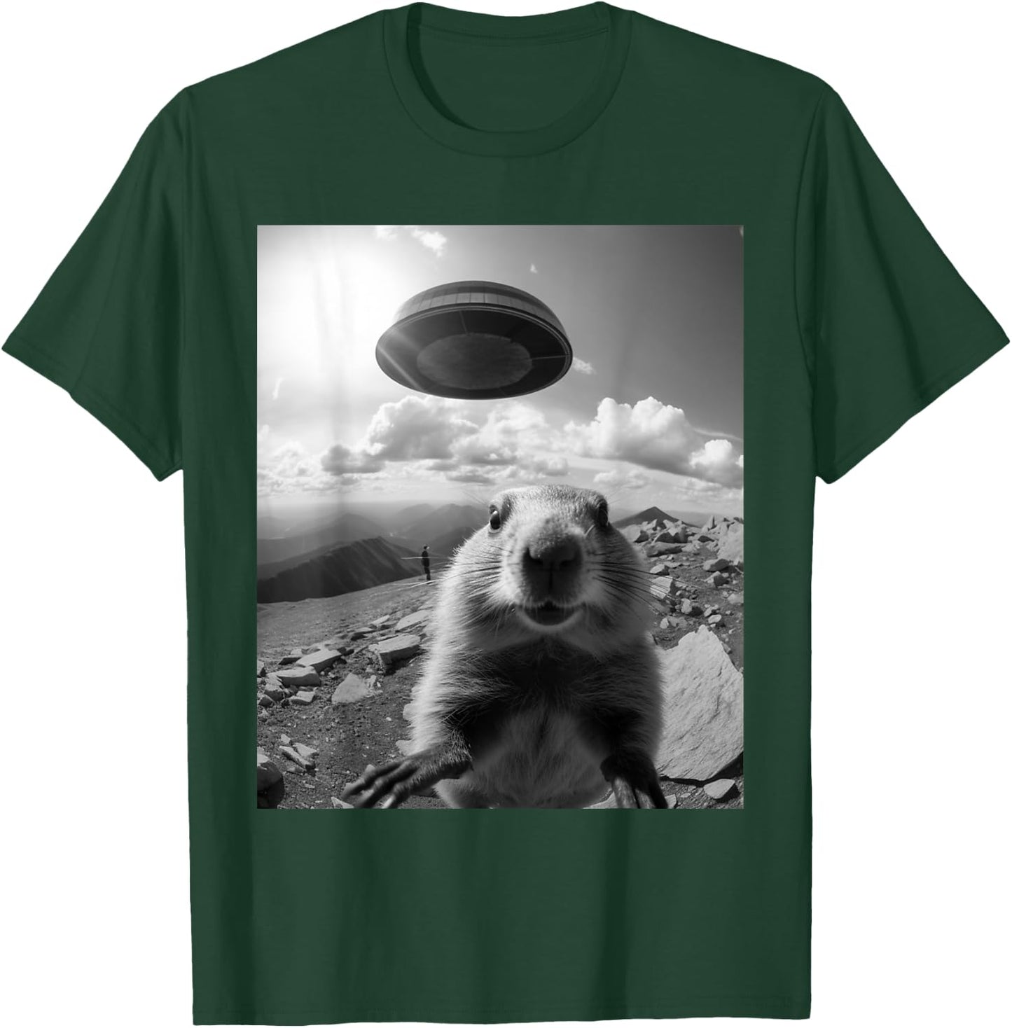 Funny marmot selfie with UFOs, funny ground squirrel T-Shirt - T-Shirt | Forest