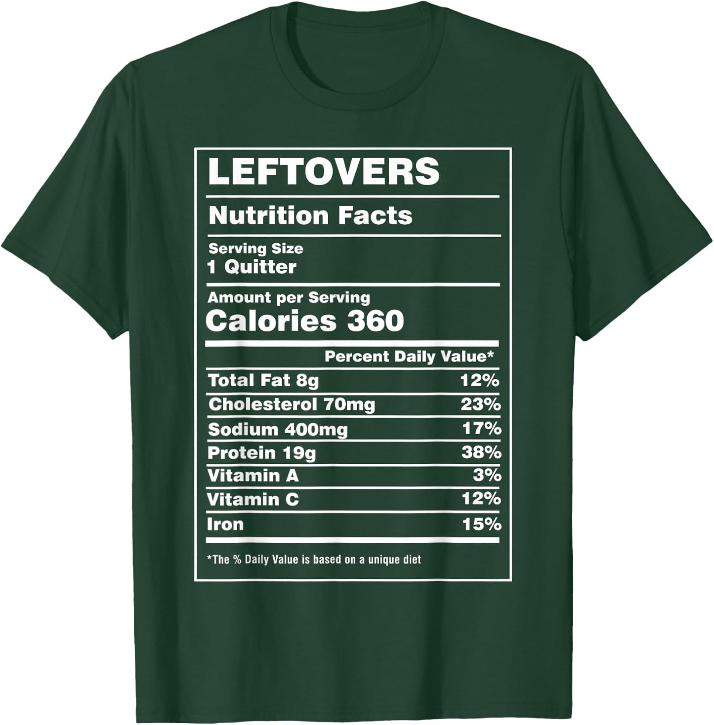 Nutrition Facts Leftovers Funny Thanksgiving Family Dinner T-Shirt - T-Shirt | Forest