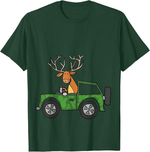 Smilealottees Cool Buck Deer Driving Camouflage Car T-Shirt - T-Shirt | Forest