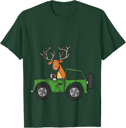 Smilealottees Cool Buck Deer Driving Camouflage Car T-Shirt - T-Shirt | Forest
