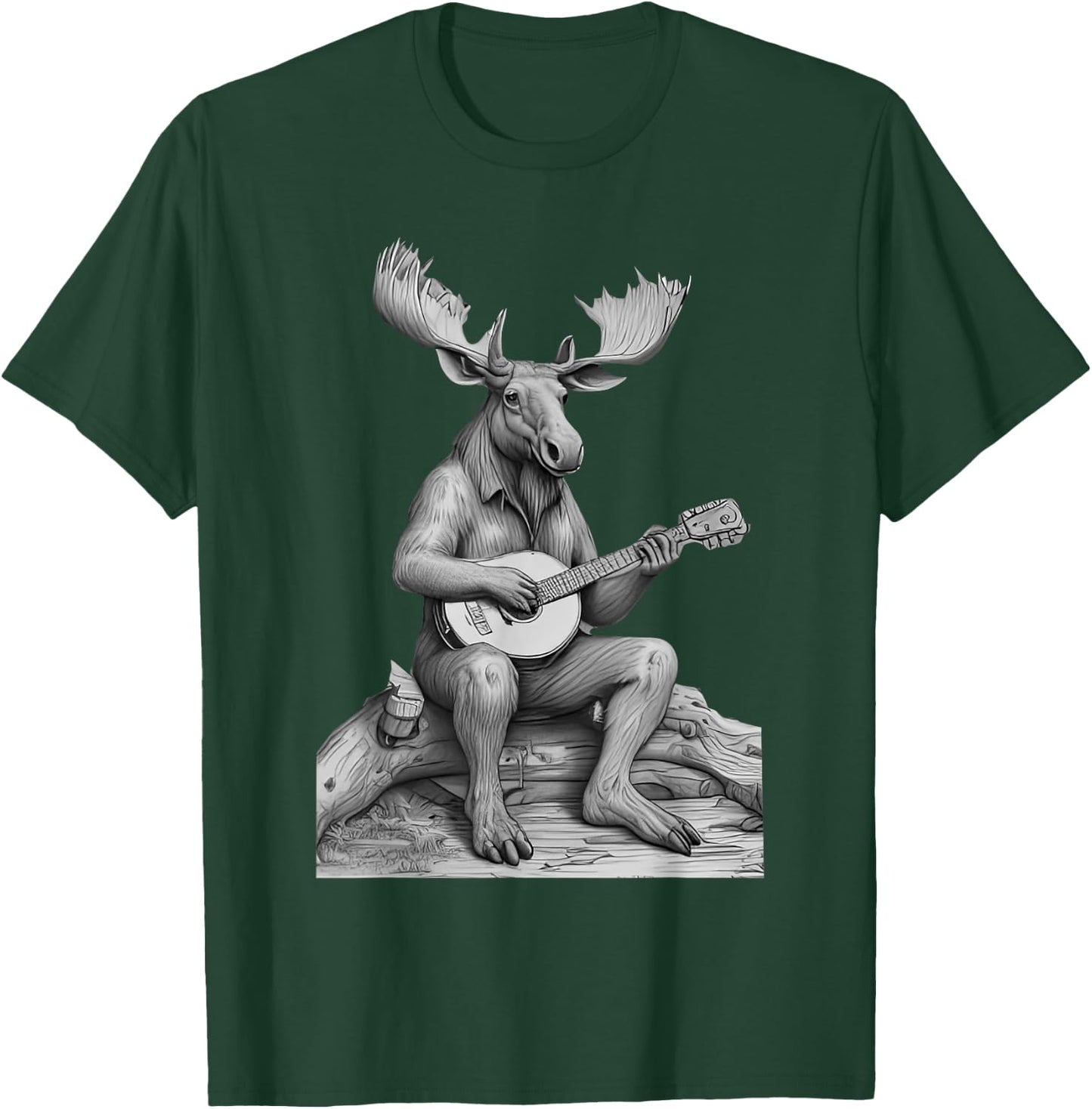 Retro Moose Playing Banjo Camping Musician Nature Lover T-Shirt - T-Shirt | Forest