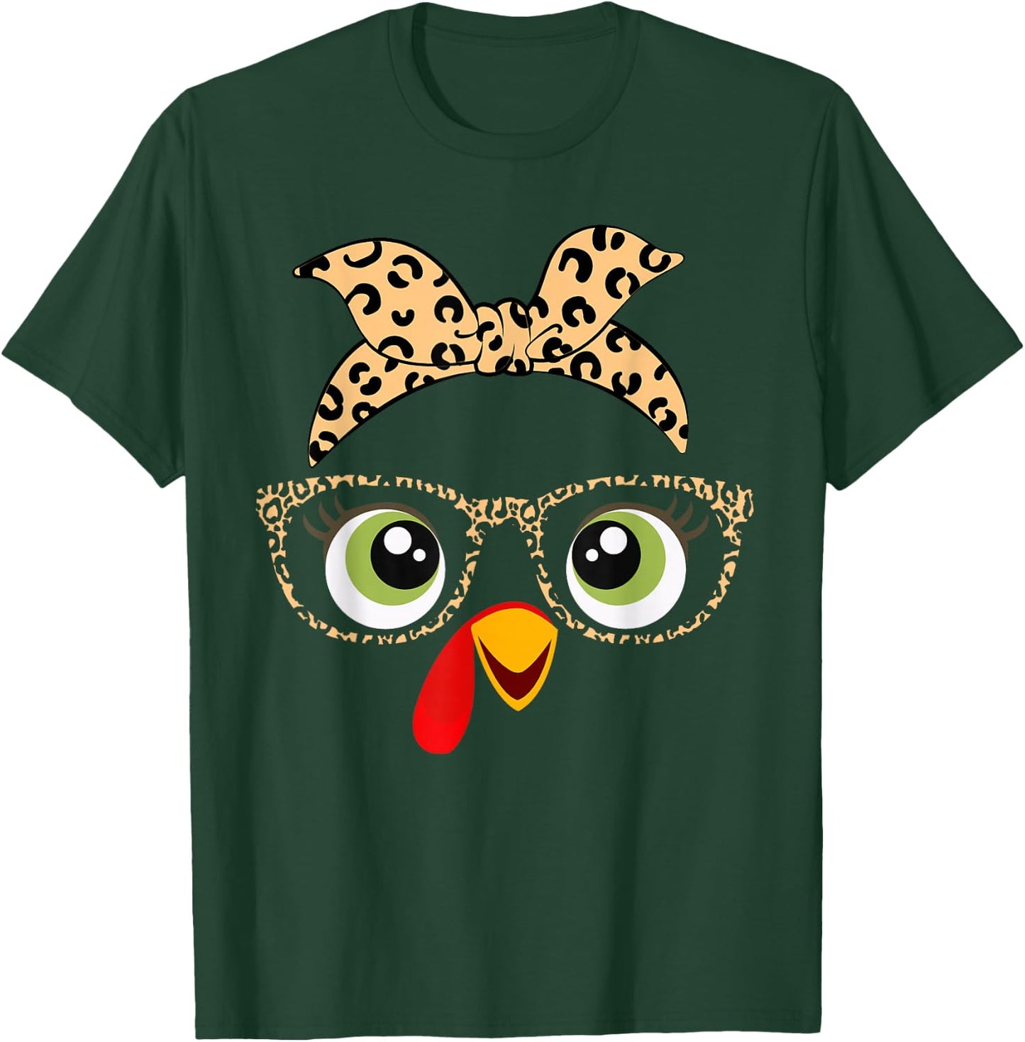 Thanksgiving Turkey Face Leopard Print Glasses For Girls T-Shirt - T-Shirt | Forest