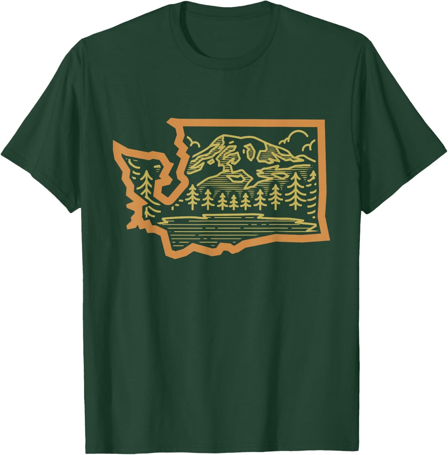 Washington Mountain Landscape State Outline Design T-Shirt - T-Shirt | Forest