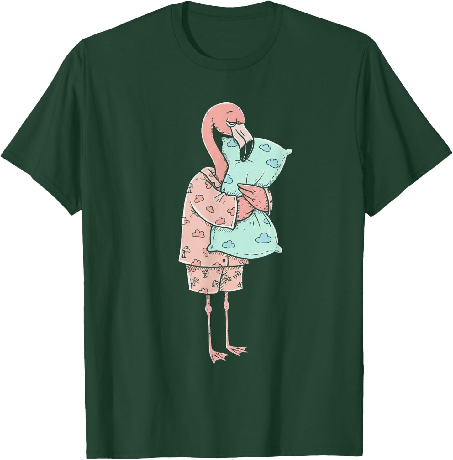 Funny Sleepy Flamingo Pajama Women Men Kids Boys And Girls T-Shirt - T-Shirt | Forest