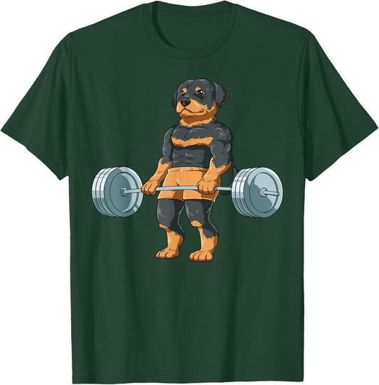 Weightlifting Rottweiler Dog Deadlifting Rottweiler Dog Gym Men Women Kids T-Shirt - T-Shirt | Forest