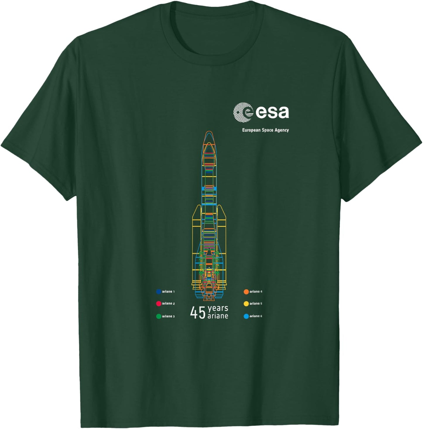 ESA European Space Agency 45 Jahre Ariane 1-6 Rocket , black T-Shirt - T-Shirt | Forest