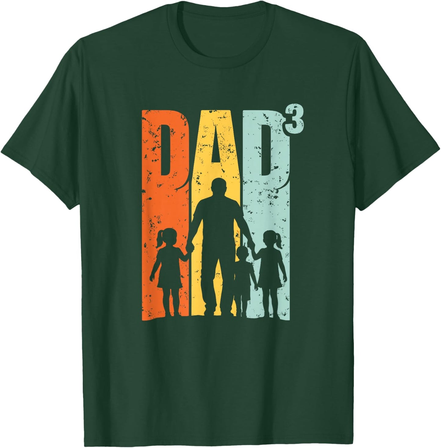 Vintage Papa Vater 3 Kinder Silhouette Retro Sonnenuntergang T-Shirt - T-Shirt | Forest