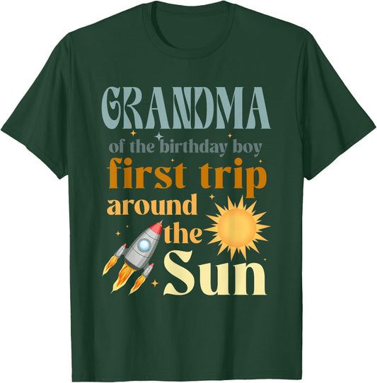 Grandma Outer Space 1st Bday First Trip Around The Sun T-Shirt - T-Shirt | Forest