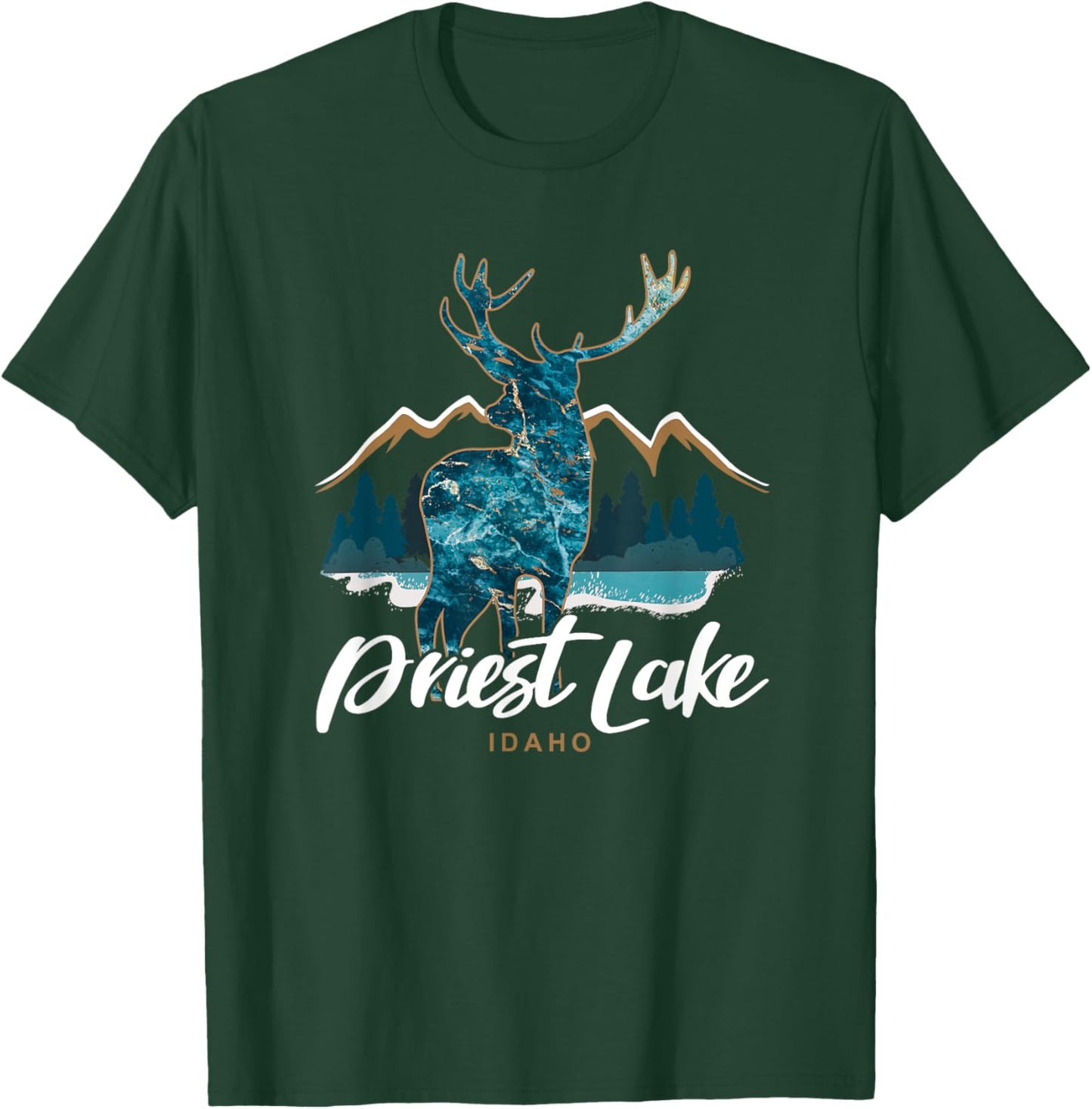 Priest Lake Idaho USA Mountains Elk Vacation Souvenir T-Shirt - T-Shirt | Forest