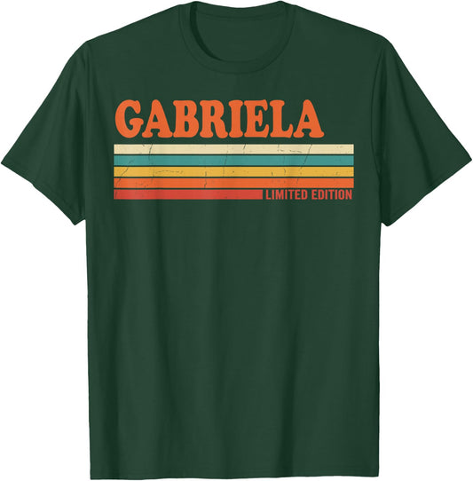 Gabriela Retro Personalized First Name Vintage Stripes T-Shirt - T-Shirt | Forest