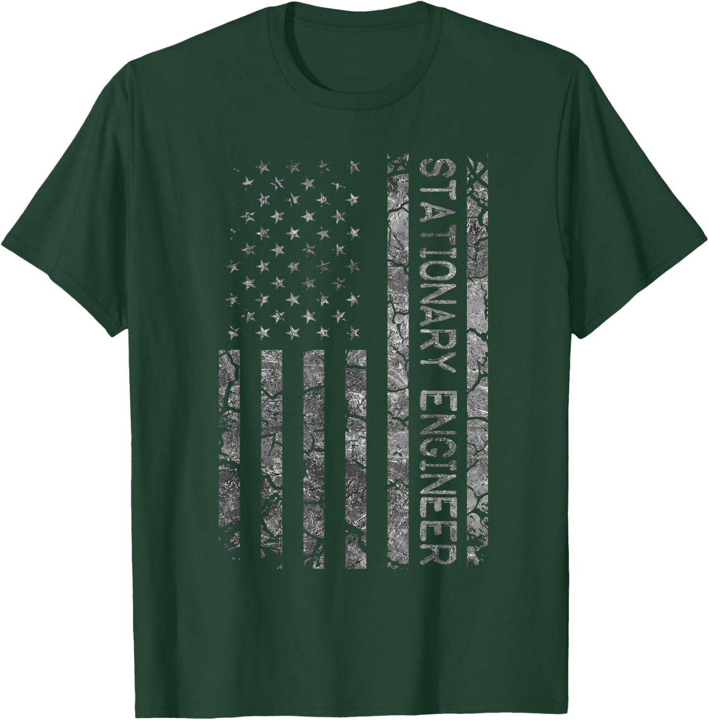 Funny Job Title Worker American Flag Stationary Engineer Women Men T-Shirt - T-Shirt | Forest