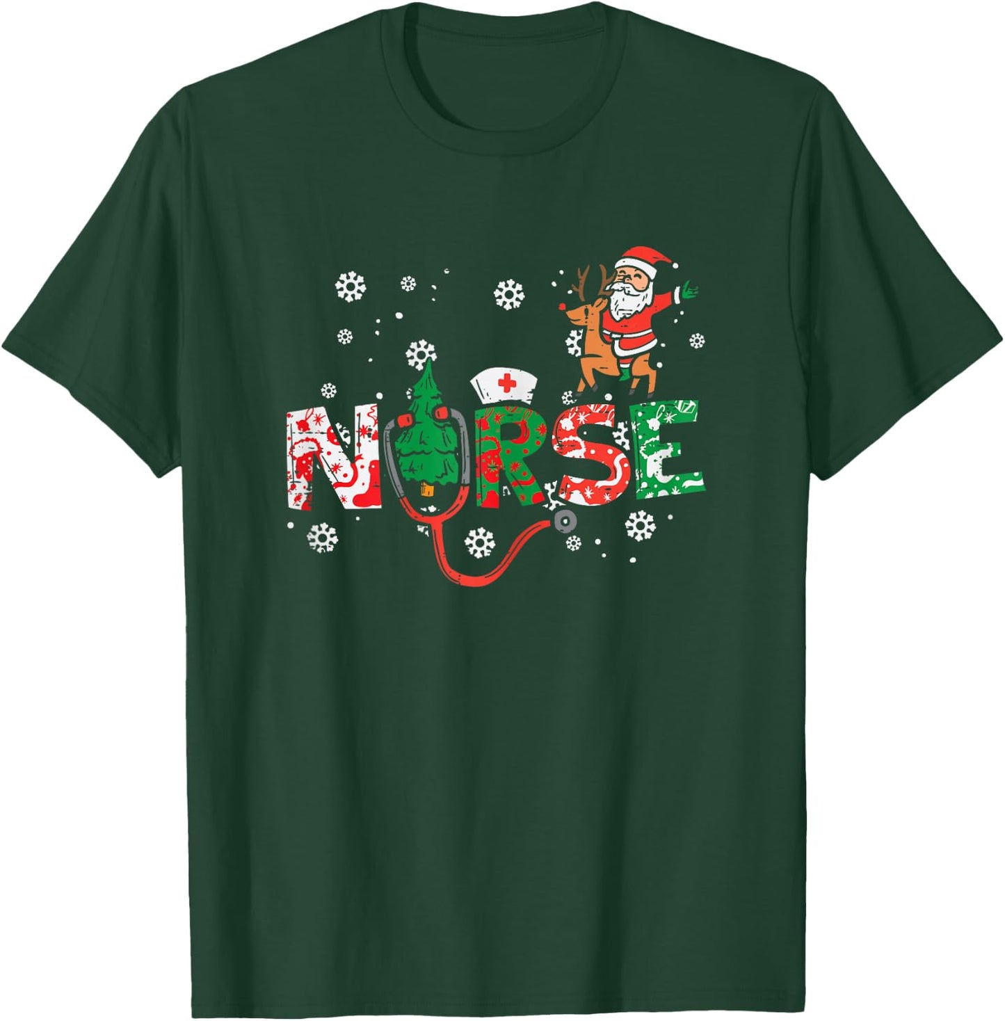 Nurse Christmas Santa Cute Xmas Winter Scrub Top Women T-Shirt - T-Shirt | Forest