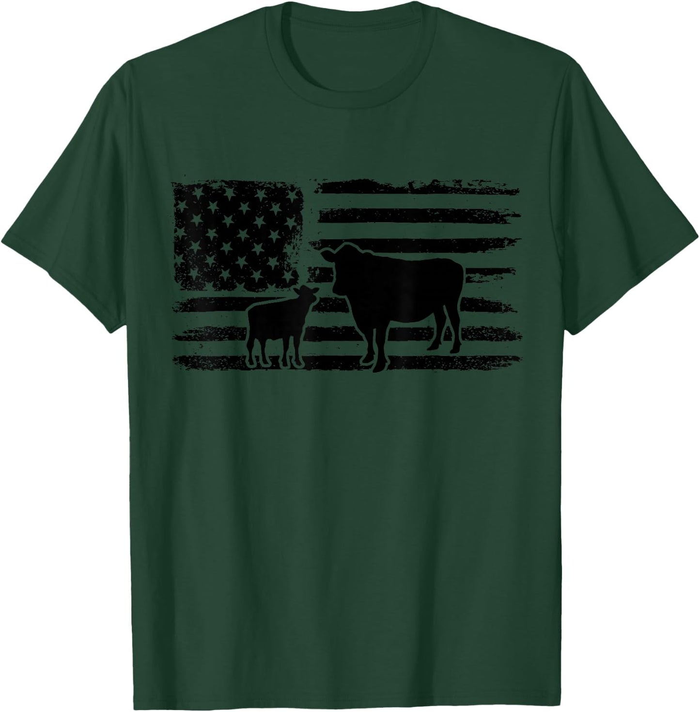 Cows American Flag Patriotic Heifer Calf Cow Lover Farmer T-Shirt - T-Shirt | Forest