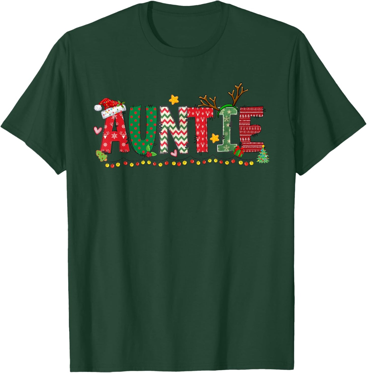 Auntie Claus Christmas Lights Pajama Family Matching T-Shirt - T-Shirt | Forest