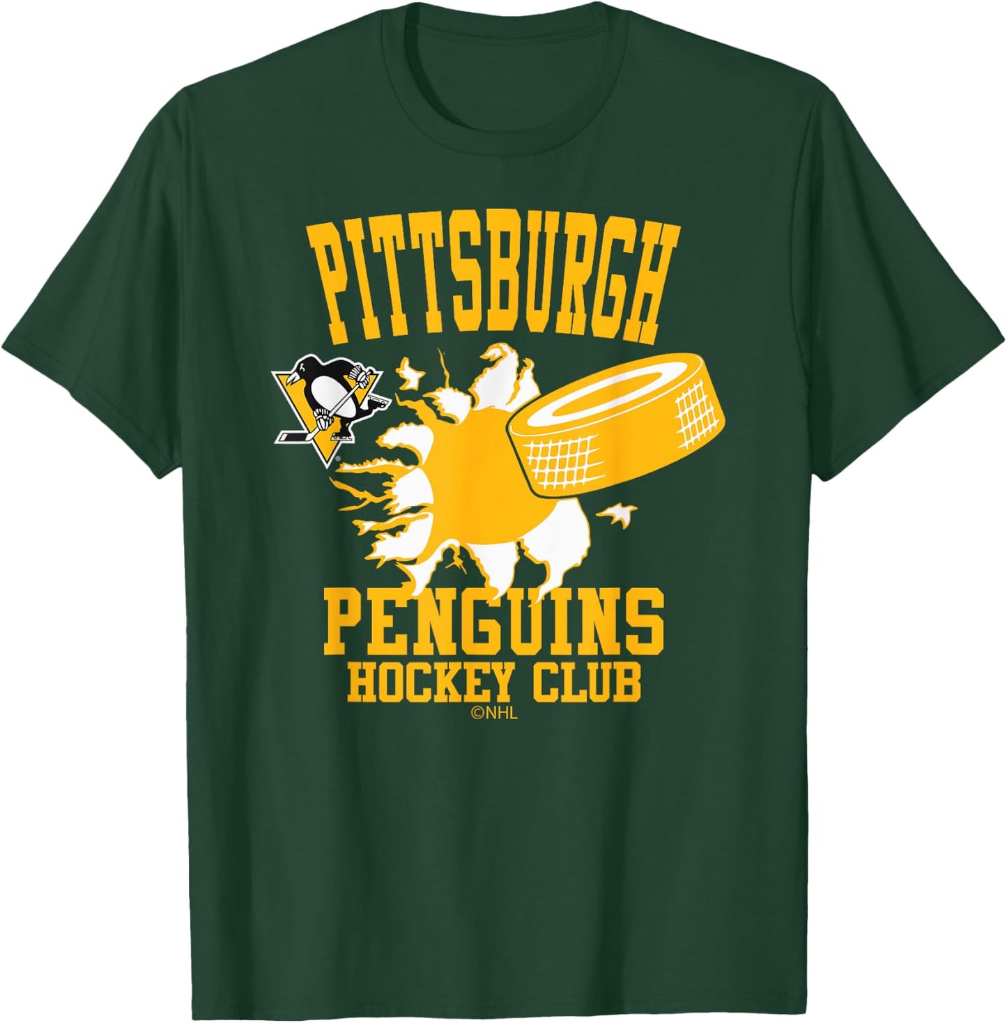 Pittsburgh Penguins Hockey Puck Burst Dark Heather T-Shirt - T-Shirt | Forest