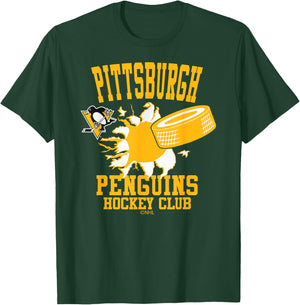 Pittsburgh Penguins Hockey Puck Burst Dark Heather T-Shirt - T-Shirt | Forest