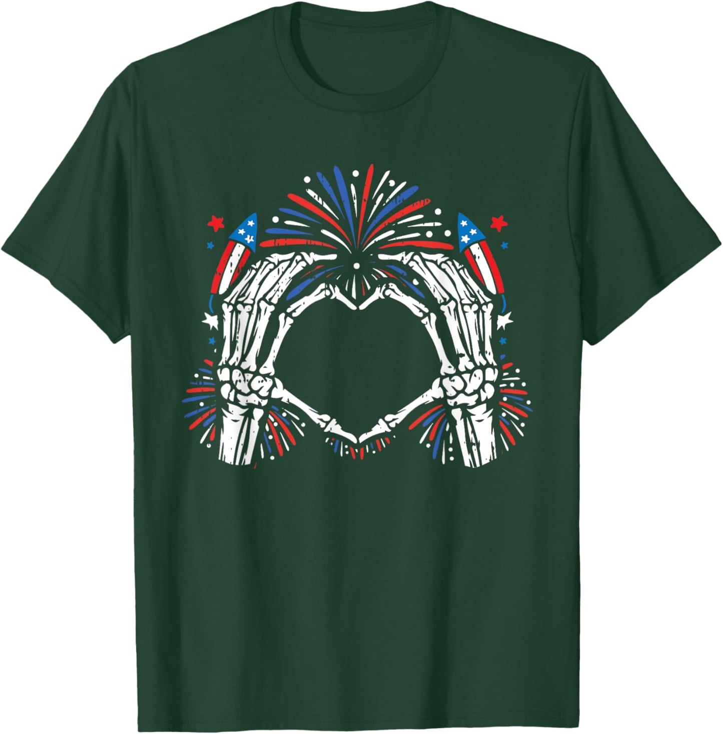 Skeleton Hand Heart 4th Of July USA Patriotic American T-Shirt - T-Shirt | Forest