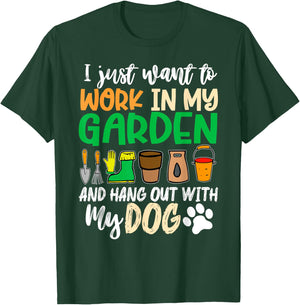 Funny Gardening I Just Want To Work In My Garden With Dogs T-Shirt - T-Shirt | Forest